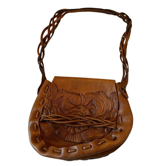 Patricia Nash Cavallina Tooled Leather Retro Saddle Bag Purse Florence Tan - Picture 1 of 16
